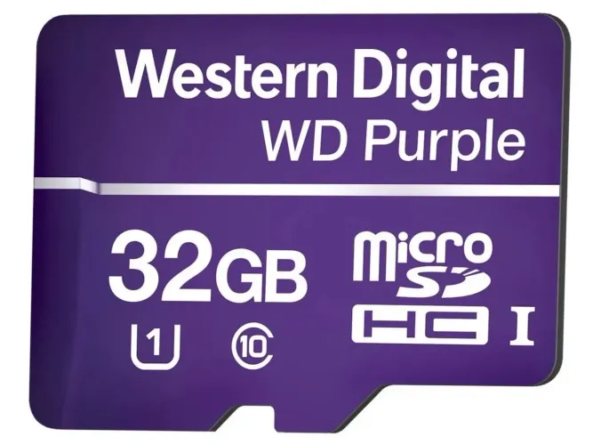 Cartão De Memória Western Digital 32GB WD Purple 16TBW Intelbras P/ CFTV e Segurança