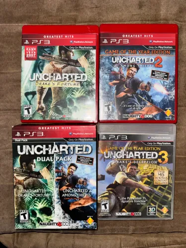 Kit Uncharted PS3 - Dual pack 1 e 2; 3(Trilogia completa + vouchers de bônus)