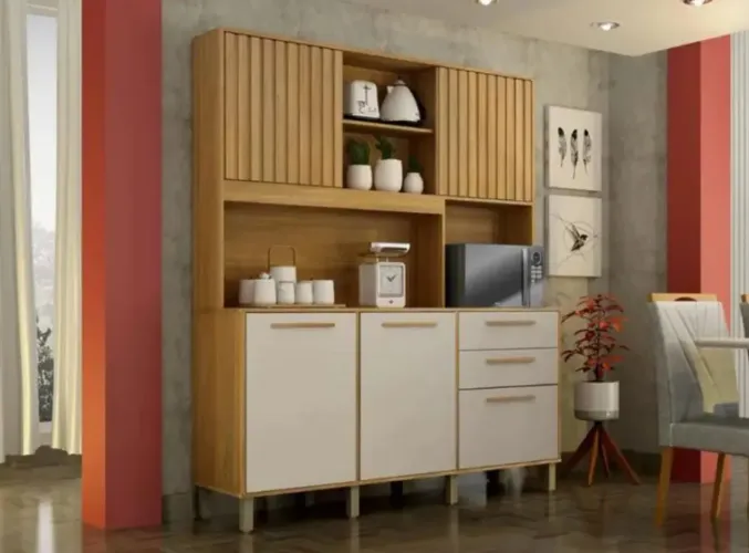 Kit Cozinha 1,63 5 Portas Com Detalhes Ripados E 2 Gavetas NOVO