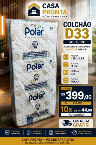 Colchão D33 Solteiro Polar 88x188 | Entrega Grátis | Alta Durabilidade