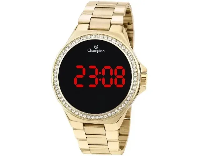 Relógio Champion CH40151H Digital Feminino Dourado LED Pulseira em Aço Original