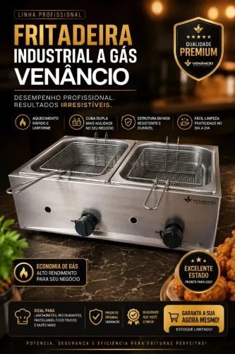 Fritadeira A Gás Venâncio 10L Perfeita Para Lanchonete, Pastelaria e Salgados.