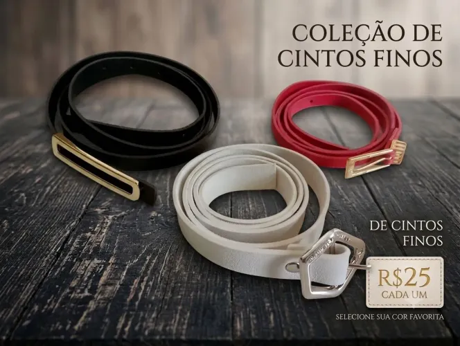 Cinto Feminino Fino Slim (3 Cores) - APENAS R$ 25 CADA!