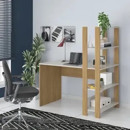 Mesa Escrivaninha Office Com Estante 3 Prateleiras Match