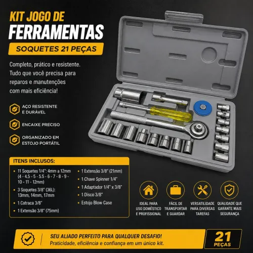 Kit Profissional de Ferramentas 21 Peças com Estojo Organizador