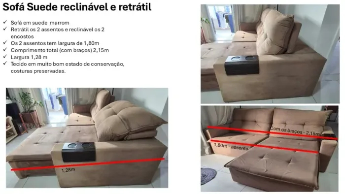 Sofá Suede reclinável e retrátil