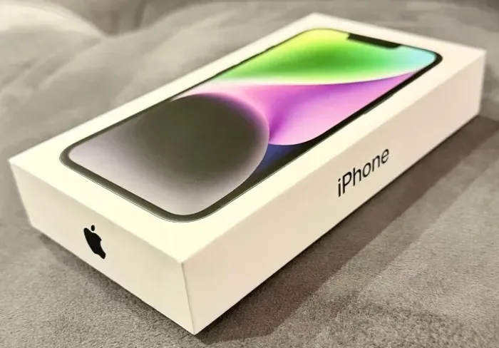 Caixa vazia do iPhone 14 Midnight, 128 GB A2882 MPUF3BR/A (raro: etiqueta assembled in Br)
