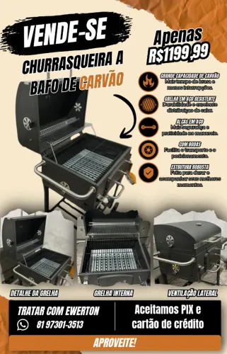 Churrasqueira de bafo a carvão - Nunca utilizada