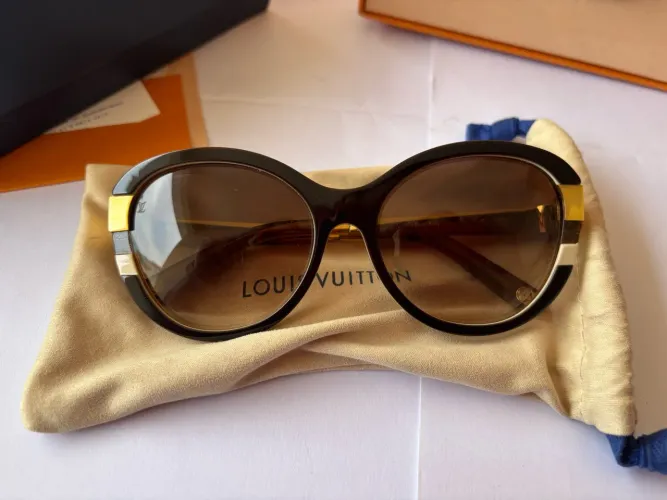 Óculos de Sol Louis Vuitton Acetato Marrom Glitter Dourado