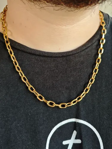 Colar corrente grande aço inox dourado Hipoalergênico