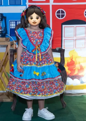 Vestido junino + 2 laços ( cabelo)+ saia de tule
