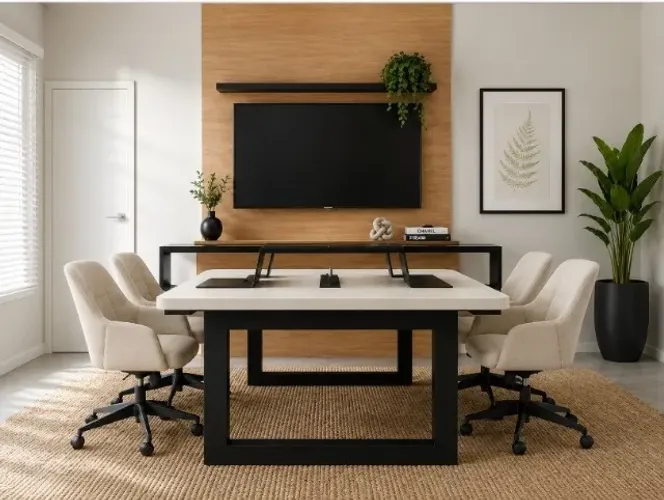 Mesa De Reunião Thick Top Deluxxe. 8 Tomadas. L260cm x 140cm x 74cm