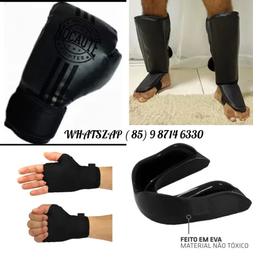 Combo. Luvas Muay Thai caneleira protetor bucal e bandagem. Entrega grátis