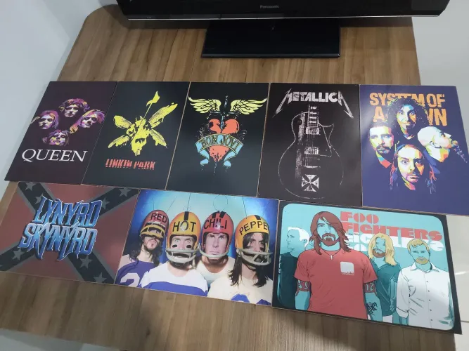 Kit 17 placas decorativas em mdf de bandas de rock