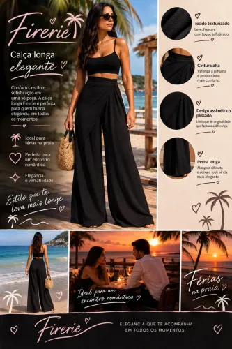 Firerie calça longa elegante com perna longa texturizada