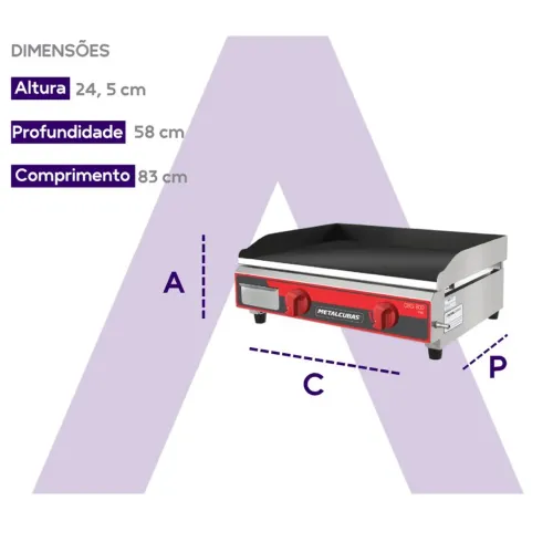 Chapa a Gás Profissional Metalcubas CBG 800 nova