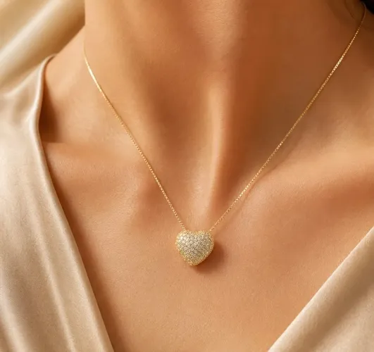 Colar Coração Pavê Lumière em Ouro 18k 750