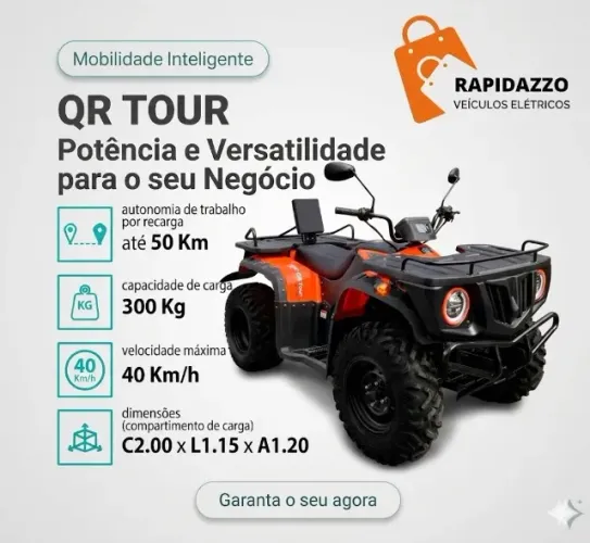 Quadriciclo Elétrico QR TOUR Smart Car - Carga 300kg | Autonomia 50km | Veículo Elétrico P