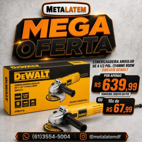 Esmerilhadeira Angular 115 mm DeWALT DWE4118 - 950W com Velocidade Variável