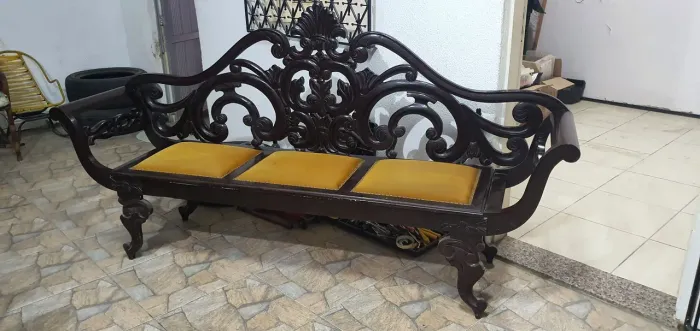 Jogo sofá marquesa antigo relíquia único exclusivo em madeira maciça - Peças únicas