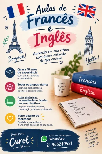 Aulas de francês e inglês