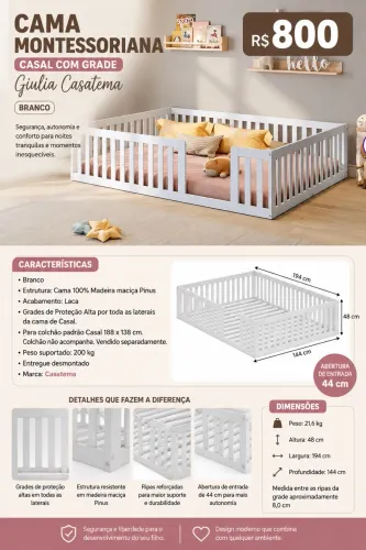 Cama de chão branca Casatema mantessoriana