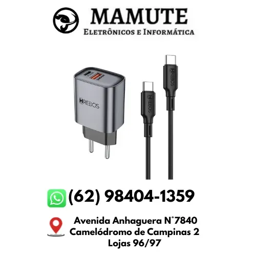 Kit Carregador 20W USB + USB-C Carregamento Rápido Proteção Contra Sobrecarga