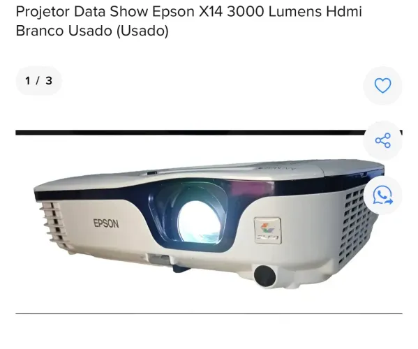 Projetor epson x14 3000 lumens hdmi braco usado