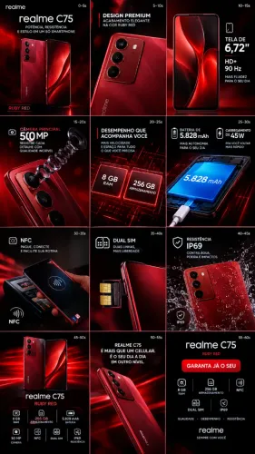 Celular Realme C75 256gb 8gb Ram Dual Sim Com Nfc Ruby Red