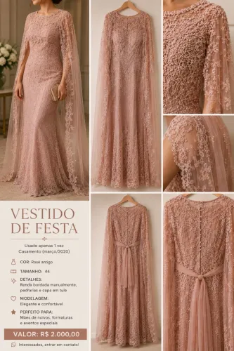     Vestido de Festa Luxo Rosé - Tam. 44