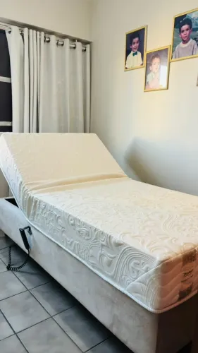 Cama Articulada, Motor Eletrico, Veludo Especial Y, Bege, Colchão Probel 100x200 Urgente
