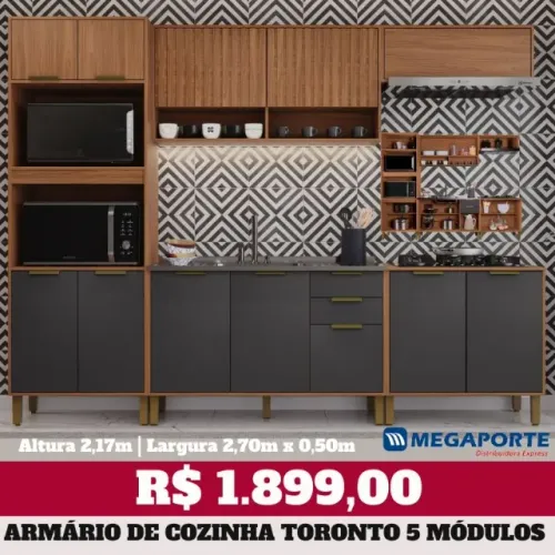 Armário de Cozinha 5 Módulos com Balcão p/ Cooktop (NOVO) Entrega Grátis! 