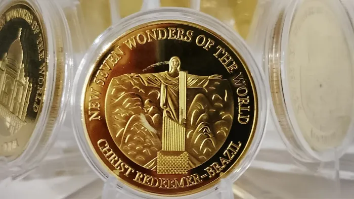 Lindas moedas comemorativas 7 maravilhas do mundo