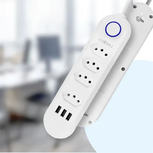 Extensão de Tomada 2 Metros - 3 USB - 4 Tomadas