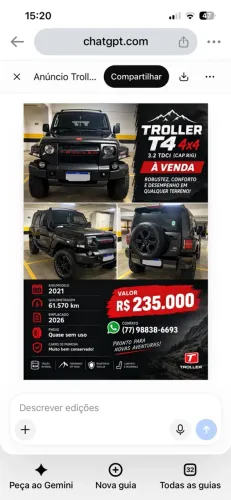Troller T-4 4X4 3.2 TDI Cap.rígida Die. AUT 2021