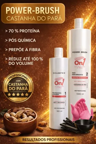 Kit ON1 Power Brush Castanha Shampoo 500ml + Máscara Capilar 1L Profissional