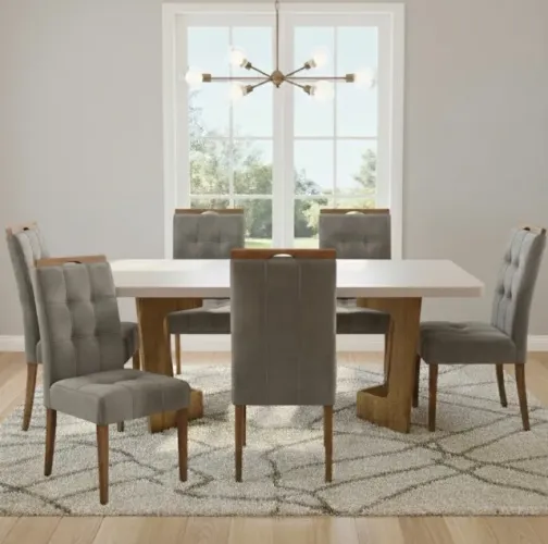 Conjunto Mônaco 160 Cinamomo Off White 6 Cadeiras Veludo Grafite