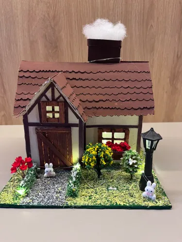 casinha enxaimel miniatura com luz | artesanal e decorativa