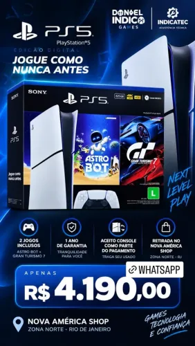 Ps5 slim midia digital lacrado com 1 ano de garantia