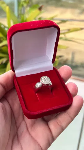 Anel chuveiro ouro branco com diamantes