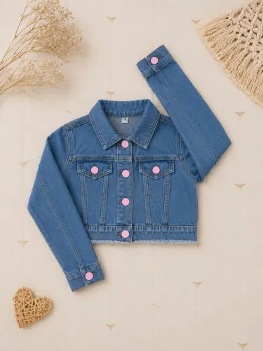 Jaquetinha Jeans Infantil com Botões Rosa