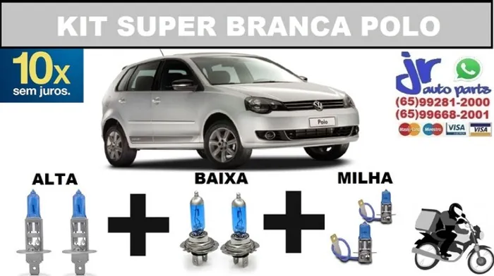 Kit de Lâmpadas Super Branca Polo Hatch 8500K Efeito Xênon