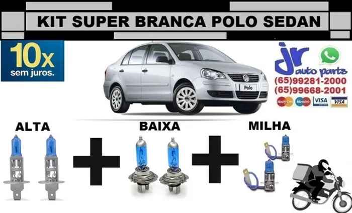 Kit de Lâmpadas Super Branca Polo Sedan 8500K Efeito Xênon