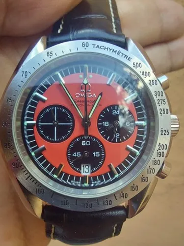 Relogio Omeg Speedmaster Legend Vermelho Cronos Pretos Pulseira Couro