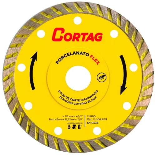 Disco de Corte Esmerilhadeira Diamantado Turbo para Porcelanato 115mm x 22,22mm Cortag
