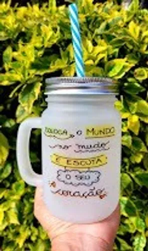 Copo jarra de 400ml com tampa e canudo personalizado