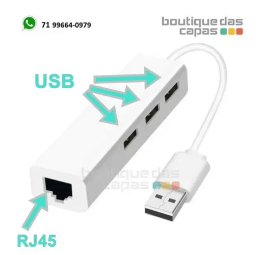 Adaptador Com Hub 3 portas Usb 2.0 + 1 porta rede lan rj45 Para Windows pc notebook