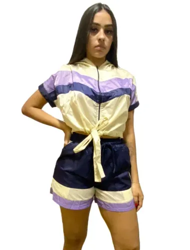 Conjunto Short E Cropped Radical Trip Bege Blusa E Short