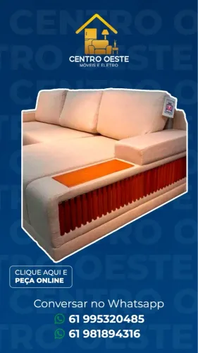 Sofa slim com braços maderado/ linho bege