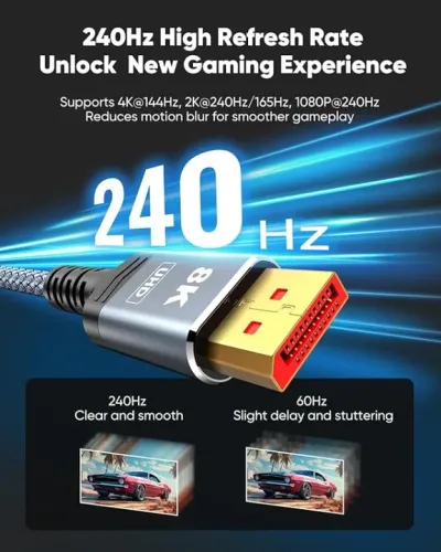Cabo Displayport 8K  - Qualidade Extrema - Acabamento em Nylon